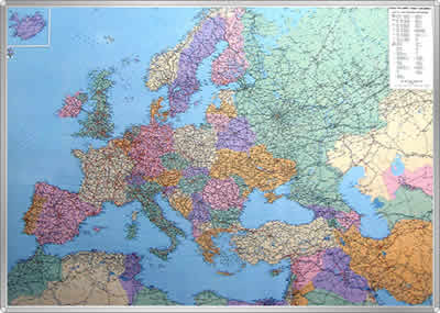 immagine di mappa murale mappa murale Mappa d' Europa Magnetica 130x100cm su pannello in metallo (scrivibile o per l'applicazione di calamite) + Kit Lavagna Magnetica