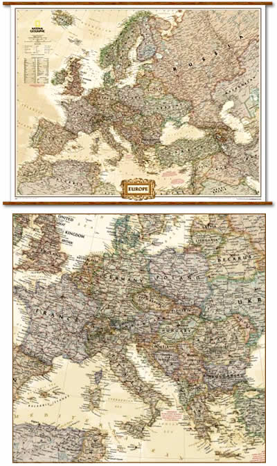 immagine di mappa murale mappa murale Europa Politica in stile Antico con Stati moderni, plastificata e laminata - 120 x 90 cm