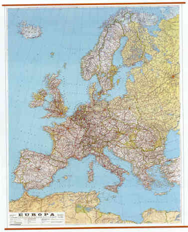 immagine di mappa murale mappa murale Europa - Stradale Plastificata con Aste