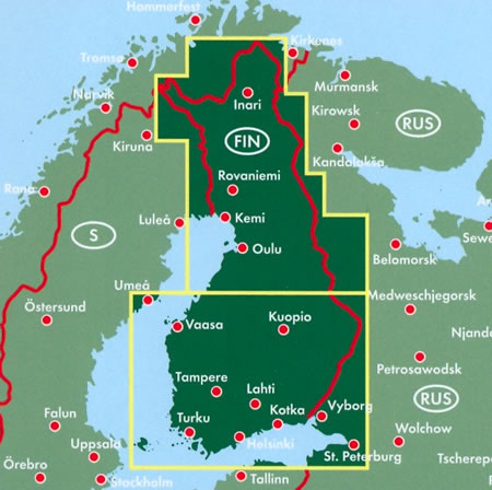 immagine di mappa stradale mappa stradale Finlandia - con Helsinki, Espoo, Tampere, Vantaa, Turku, Oulu, Jyväskylä, Lahti, Kuopio, Kouvola, Pori, Joensuu, Lappeenranta, Hämeenlinna, Rovaniemi, Vaasa, Seinäjoki, Salo, Kotka, Mikkeli - edizione 2013