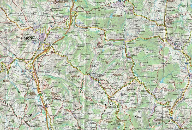 immagine di mappa topografica mappa topografica Firenze, Siena, Chianti, Val di Pesa, Val d'Elsa, Monteriggioni, Impruneta, Dicomano, Pontassieve, Reggello, Figline Valdarno, Greve in Chianti, Tavarnelle, Radda in Chianti, San Gimignano - mappa Kompass n.2458 - con informazioni turistiche, sentieri CAI, percorsi panoramici e parchi naturali - mappa escursionistica plastificata, compatibile con GPS - nuova edizione