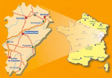 immagine di mappa stradale mappa stradale n. 520 - Franche-Comté / Franca Contea - con Besançon, Montbéliard, Lure, Belfort, Vesoul, Dole, Pontarlier, Lons-le-Saunier, Saint-Claude - mappa stradale con stazioni di servizio e autovelox - nuova edizione