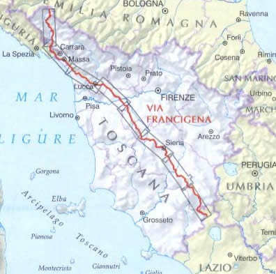 immagine di mappa topografica mappa topografica La Via Francigena in Toscana