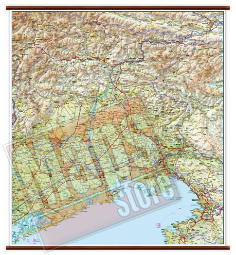 immagine di mappa murale mappa murale Friuli Venezia Giulia - mappa murale plastificata con eleganti aste in legno - cartografia dettagliata ed aggiornata - 72 x 63 cm