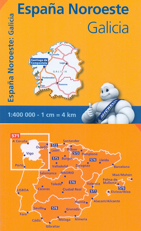 immagine di mappa stradale mappa stradale n.571 - Galicia/Galizia - con Santiago de Compostela, La Corugna, Vigo, Lugo, Pontevedra, Ourense - nuova edizione