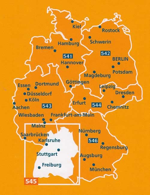 immagine di mappa stradale mappa stradale n.545 - Germania Sud-Ovest - Baden-Württemberg, Stuttgart, Konstanz - edizione Dicembre 2022
