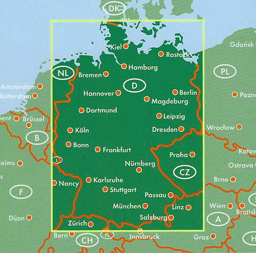 immagine di mappa stradale mappa stradale Germania / Deutschland / Germany - con Berlino, Amburgo, Monaco di Baviera, Colonia, Francoforte sul Meno, Stoccarda, Düsseldorf, Lipsia, Dortmund, Essen, Brema, Dresda, Hannover, Norimberga, Duisburg - carta stradale - EDIZIONE 2022