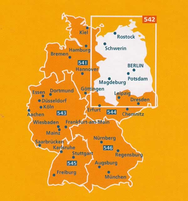 immagine di mappa stradale mappa stradale n.542 - Germania Nord-Est - con Mecklenburg-Vorpommern, Sachsen-Anhalt, Brandeburg, Berlin - EDIZIONE Luglio 2023