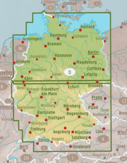 immagine di mappa stradale mappa stradale Germania - mappa stradale - con mappe del centro delle principali città, luoghi panoramici, parchi e riserve naturali - EDIZIONE 2025