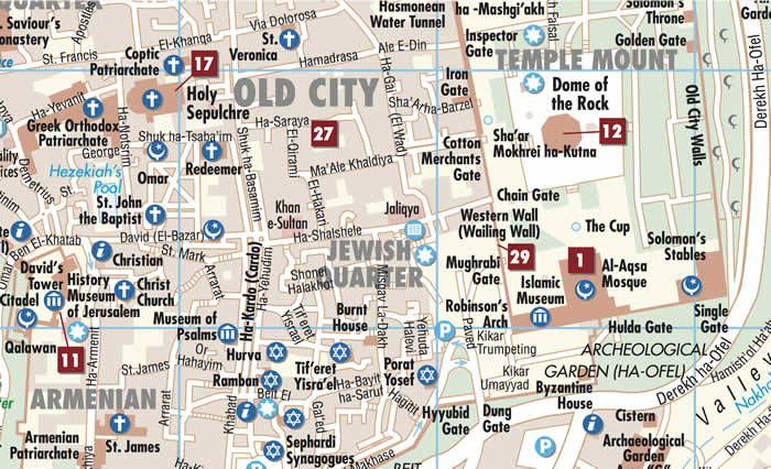 immagine di mappa di città mappa di città Gerusalemme / Jerusalem - con dettaglio del centro storico e dintorni, Betlemme, Santo Sepolcro, Israele centrale - mappa della città plastificata, impermeabile, scrivibile e anti-strappo - dettagliata e facile da leggere, con trasporti pubblici, attrazioni e luoghi di interesse - nuova edizione