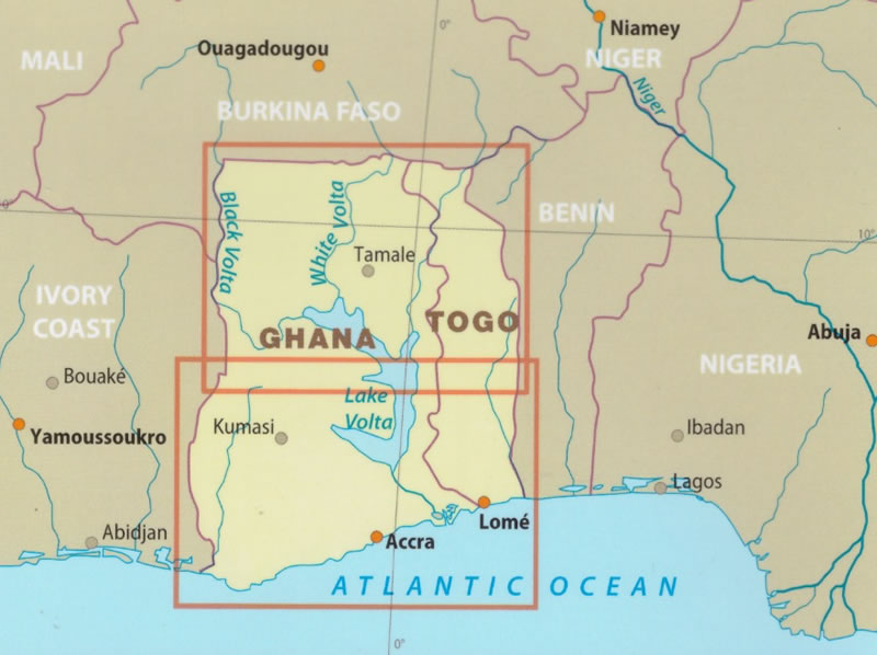 immagine di mappa stradale mappa stradale Ghana, Togo - mappa stradale, impermeabile e antistrappo - con luoghi panoramici, parchi e riserve naturali - nuova edizione