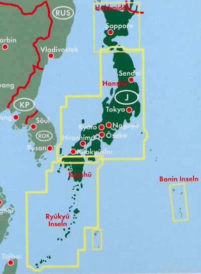 immagine di mappa stradale mappa stradale Giappone / Japan - con Tokyo, Yokohama, Osaka, Nagoya, Sapporo