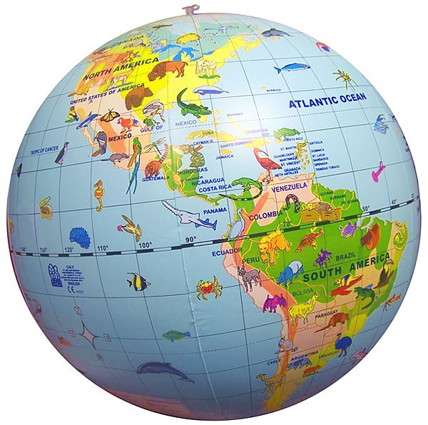 immagine di globo geografico globo geografico Globo con Animali - diametro 50 cm (grande formato) - globo gonfiabile politico per bambini, con gli animali di tutti i paesi del mondo - EDIZIONE 2023