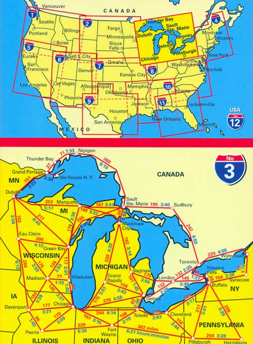 immagine di mappa stradale mappa stradale n.3 - Great Lakes - con Chicago, Detroit, Niagara Falls, Isle Royale - con cartografia aggiornata, dettagliata e facile da leggere + guida stradale - edizione 2013