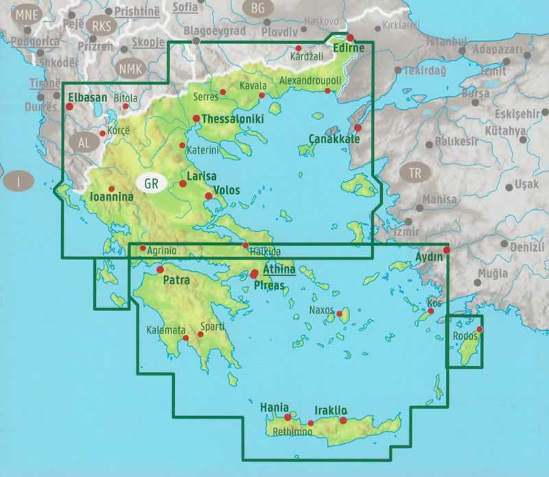 immagine di mappa stradale mappa stradale Grecia - con tutte le isole, costa Ionica ed Egea, Atene, Attica, Salonicco, Patrasso, Pireo, Candia, Peristeri, Larissa, Volo, Kallithea, Nikaia, isole del golfo Saronico e Argolico, Cicladi, Mykonos/Mikonos, Paros, Antiparos, Naxos, Delos, Parikia, Santorini, Dodecaneso, Kos, Nissyros, Kalymnos, Leros, Lipsi, Patmos, Samos, Rodi, Sporadi, Creta, Isole Ionie, Corfu, Leucade, Cefalonia, Itaca, Zante - con luoghi panoramici, parchi, riserve naturali, siti archeologici, linee marittime e campeggi - EDIZIONE Ottobre 2025
