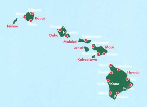 immagine di mappa stradale mappa stradale Hawaii - con Kauai, Niihau, Oahu, Molokai, Lanai, Maui