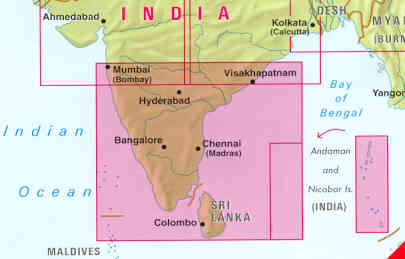 immagine di mappa stradale mappa stradale n.4 - India Centro e Sud - con Sri Lanka, Hyderabad, Bangalore, Madras, Trivandrum e Goa