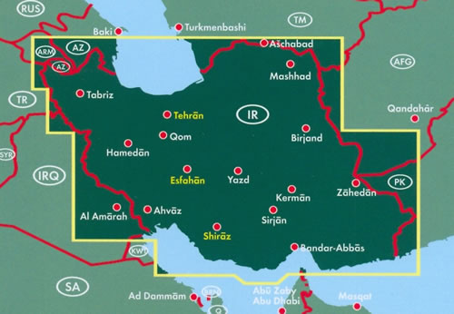 immagine di mappa stradale mappa stradale Iran - con Tehran, Mashhad, Esfahan, Tabriz, Karaj, Shiraz, Ahvaz, Qom, Kermanshah, Urmia - edizione 2022