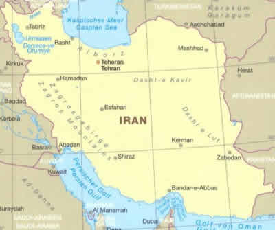 immagine di mappa stradale mappa stradale Iran - con Tehran, Tabriz, Gorgan, Kermanshah, Esfahan, Ahvaz, Shiraz, Bushehr - Mappa Plastificata