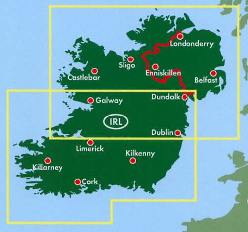 immagine di mappa stradale mappa stradale Irlanda - con Dublin/Dublino, Cork, Galway, Tallaght, Blanchardstown, Limerick, Waterford, Clondalkin, Lucan, Swords, Dundalk, Drogheda, Blackrock, Bray, Dún Laoghaire, Firhouse, Castleknock, Tralee, Ennis, Naas, Douglas, Dundrum, Sligo, Templeogue, Rathfarnham, Killarney, Kilkenny, Castlebar, Belfast, Londonderry - edizione 2014