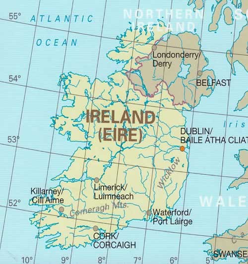immagine di mappa stradale mappa stradale Irlanda - con Dublino, Derry, Belfast, Limerick, Cork, Galway - mappa stradale, impermeabile e anti-strappo