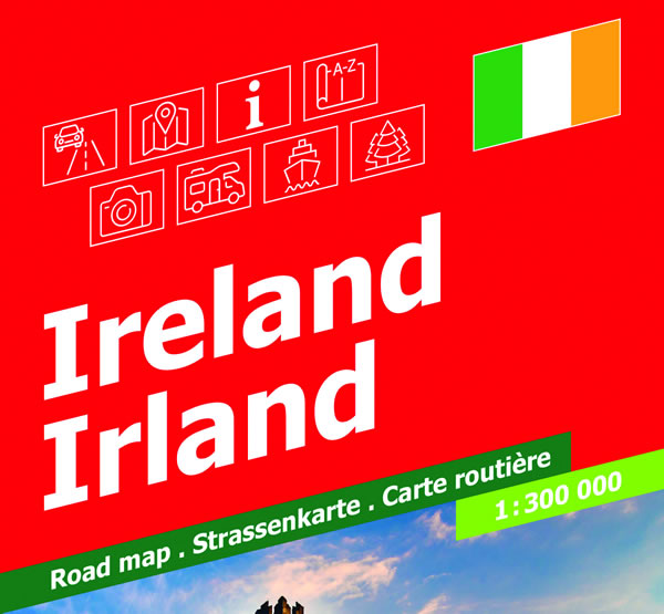 immagine di mappa stradale mappa stradale Irlanda - mappa stradale - con distanze stradali, collegamenti marittimi, luoghi di interesse turistico, indice dei nomi - EDIZIONE 2024