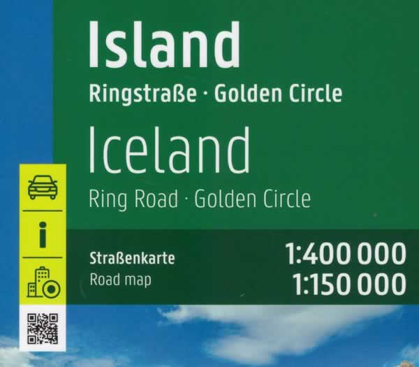 immagine di mappa stradale mappa stradale Islanda - con mappa in dettaglio del Cerchio d'Oro / Golden Circle / Ring Road e mappa della città di Reykjavik - con i dintorni di Kalfafell, Akureyri, Selfoss, Kópavogur, Hafnarfjörður, Reykjanesbær - EDIZIONE Giugno 2023