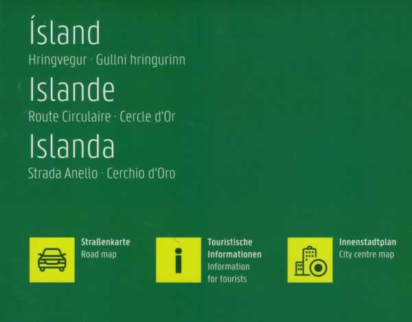 immagine di mappa stradale mappa stradale Islanda - con mappa in dettaglio del Cerchio d'Oro / Golden Circle / Ring Road e mappa della città di Reykjavik - con i dintorni di Kalfafell, Akureyri, Selfoss, Kópavogur, Hafnarfjörður, Reykjanesbær - EDIZIONE 2025