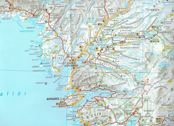 immagine di mappa stradale mappa stradale Islanda - con mappa in dettaglio del Cerchio d'Oro / Golden Circle / Ring Road e mappa della città di Reykjavik - con i dintorni di Kalfafell, Akureyri, Selfoss, Kópavogur, Hafnarfjörður, Reykjanesbær - EDIZIONE 2026