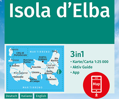 immagine di mappa topografica mappa topografica Isola d'Elba, Capraia e Pianosa - con Portoferraio, Marina di Campo, Porto Azzurro, Capoliveri, Cima del Monte, Rio Marina, Cavo, Procchio, Marciana Marina, Pomonte, M. Capanne, S. Andrea, Lacona - Kompass n.2468 - compatibile con GPS - edizione Dicembre 2021