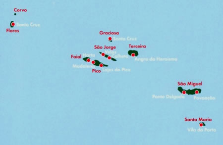 immagine di mappa stradale mappa stradale Isole Azzorre - con Corvo, Flores, Graciosa, Terceira, Sao Jorge, Faial, Pico, Sao Miguel, Santa Maria - edizione 2013