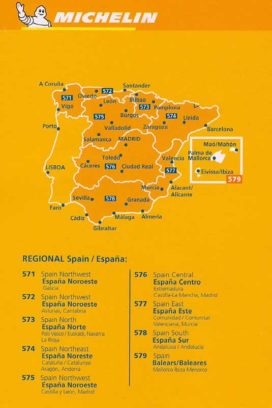 immagine di mappa stradale mappa stradale Isole Baleari / Balears / Baleares (Spagna) - con Maiorca / Mallorca, Palma, Ibiza / Eivissa, Formentera, Menorca, Cabrera - mappa stradale Michelin n.579 - con spiagge, sentieri, percorsi panoramici, parchi e riserve naturali - nuova edizione