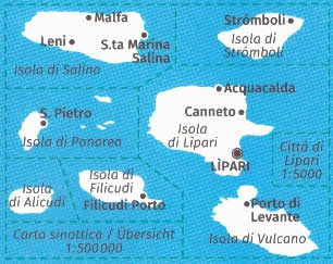 immagine di mappa topografica mappa topografica n.693 - Isole Eolie o Lipari - Isola di Salina, S.Pietro, Filicudi, Alicudi, Stromboli, Lipari, Isola di Vulcano, Porto di Levante - con informazioni turistiche, spiagge, sentieri CAI, percorsi MTB, luoghi panoramici e parchi naturali - mappa plastificata, compatibile con GPS