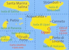 immagine di mappa topografica mappa topografica n.693 - Isole Eolie e Lipari - Santa Marina Salina, S.Pietro, Filicudi, Alicudi, Stromboli, Canneto, Isola di Vulcano, Porto di Levante - con spiagge, sentieri CAI, percorsi MTB, luoghi panoramici e parchi naturali - compatibile con GPS - nuova edizione