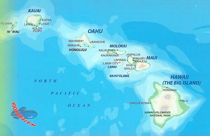 immagine di mappa stradale mappa stradale Isole Hawaii - mappa impermeabile, escursionistica e stradale di tutte le isole delle Hawaii - Oahu, Maui, Kaho‘olawe, Hawaii Big Island, Kauai, Molokai, Lanai, Niihau, Lihue, Honolulu, Kalaupapa, Wailuku, Hilo - con sentieri, spiagge, punti panoramici, luoghi per il surf e immersioni, sorgenti termali, cascate, grotte, parchi e riserve naturali - EDIZIONE Luglio 2023