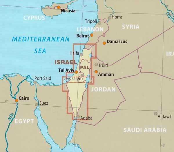 immagine di mappa stradale mappa stradale Israele, Palestina - con Tel Aviv, Gerusalemme, Haifa - mappa stradale impermeabile e antistrappo - con indice e distanze - edizione 2023