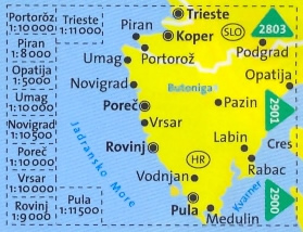 immagine di mappa topografica mappa topografica n.238 - Istria / Istrien / Istra - mappa topografica con sentieri per trekking e percorsi MTB, spiagge e luoghi panoramici - mappa plastificata - nuova edizione