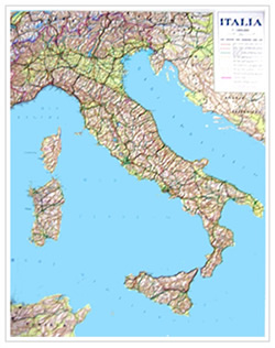 immagine di mappa murale mappa murale Italia - mappa murale - plastificata e telata - 67 x 90 cm - fisico-politica, con limiti amministrativi e rete stradale