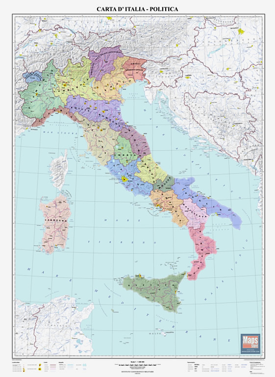 immagine di mappa mappa Italia Politica - mappa murale - 70 x 100 cm - cartografia aggiornata con confini di regioni e province - edizione 2023