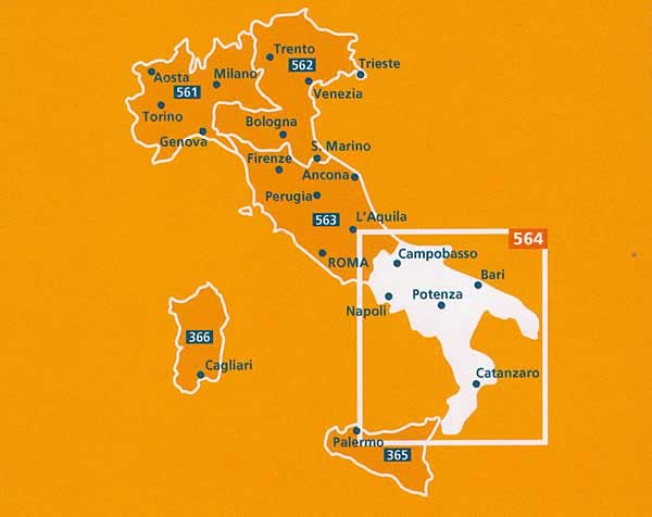 immagine di mappa stradale mappa stradale Italia Sud - con Puglia, Molise, Campania, Calabria, Basilicata - mappa stradale Michelin n.564 - nuova edizione