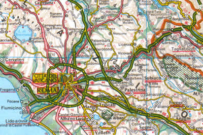 immagine di mappa murale mappa murale Italia stradale, con limiti di regione 100x138 cm (plastificata con aste in legno)