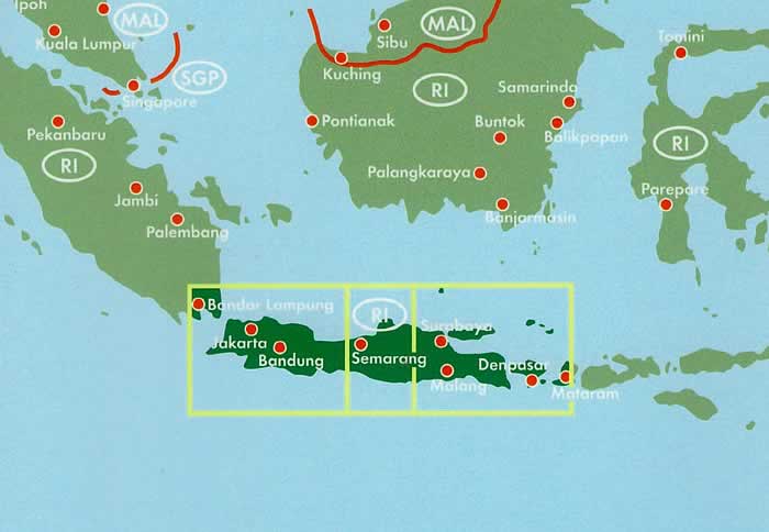immagine di mappa stradale mappa stradale Java, Giacarta/Jakarta - mappa con spiagge, luoghi panoramici, parchi e riserve naturali - edizione 2025