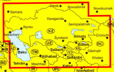 immagine di mappa stradale mappa stradale Kazakistan, Uzbekistan, Turkmenistan, Tagikistan, Kirghizistan - edizione 2013