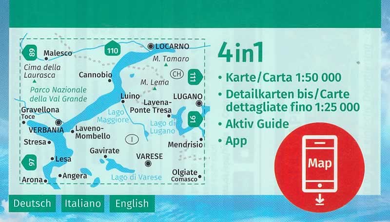 immagine di mappa topografica mappa topografica n.90 - Lago Maggiore, Lago di Varese, Lago di Lugano, Verbania, Stresa, Arona, Gravellona Toce, Laveno-Mombello, Luino, Cannobio, Locarno, Lugano, Mendrisio, Parco Nazionale della Val Grande, Malesco, Olgiate Comasco - compatibile con GPS