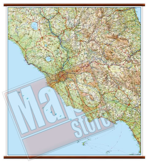 immagine di mappa murale mappa murale Lazio - mappa murale plastificata con eleganti aste in legno - cartografia dettagliata ed aggiornata - 96 x 86 cm