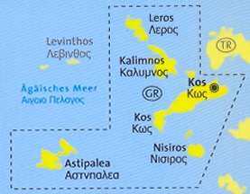 immagine di mappa topografica mappa topografica n.252 - Kos, Leros, Kalimnos, Nisiros, Astipalea (Dodecaneso, isole della Grecia) - mappa escursionistica, con spiagge, percorsi per il trekking, luoghi panoramici e parchi naturali - plastificata e compatibile con GPS
