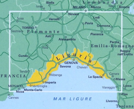 immagine di mappa stradale regionale mappa stradale regionale Liguria - mappa stradale - con distanze stradali, percorsi panoramici - nuova edizione