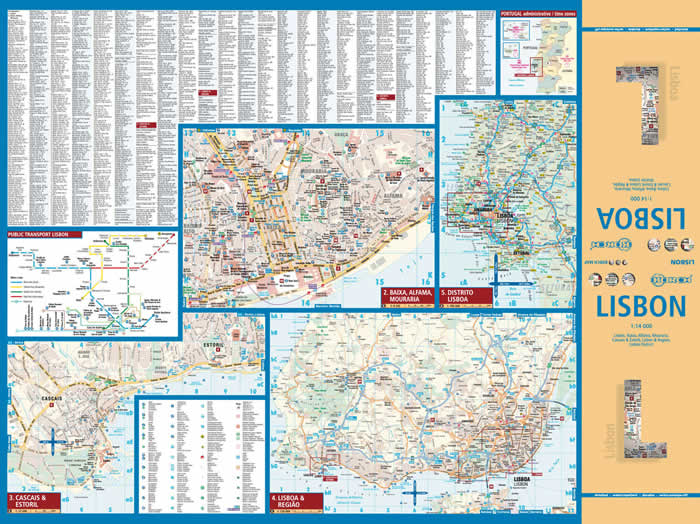immagine di mappa stradale mappa stradale Lisbona - con Baixa, Alfama, Mouraria, Cascais e Estoril, Distretto di Lisbona e dintorni - mappa della città plastificata, impermeabile, scrivibile e anti-strappo - dettagliata e facile da leggere, con trasporti pubblici, attrazioni e luoghi di interesse - nuova edizione