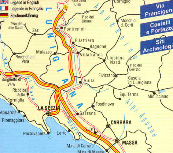 immagine di mappa topografica mappa topografica Lunigiana - Golfo della Spezia, Riviera Apuana, Val di Vara