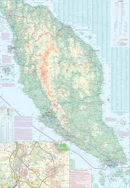 immagine di mappa stradale mappa stradale Malesia / Malaysia - con Singapore, Kuala Lumpur, Sarawak, Sabah - nuova edizione Dicembre 2025